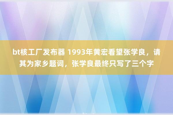 bt核工厂发布器 1993年黄宏看望张学良，请其为家乡题词，张学良最终只写了三个字