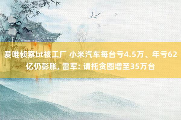 爰唯侦察bt核工厂 小米汽车每台亏4.5万、年亏62亿仍彭胀， 雷军: 请托贪图增至35万台