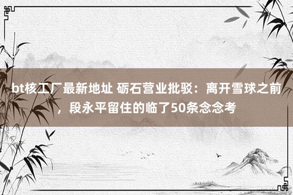 bt核工厂最新地址 砺石营业批驳：离开雪球之前，段永平留住的临了50条念念考